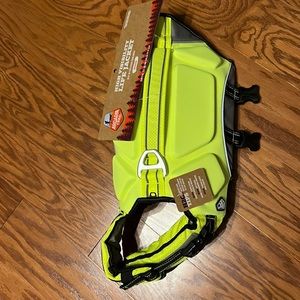 Very bright medium sized dog life jacket.